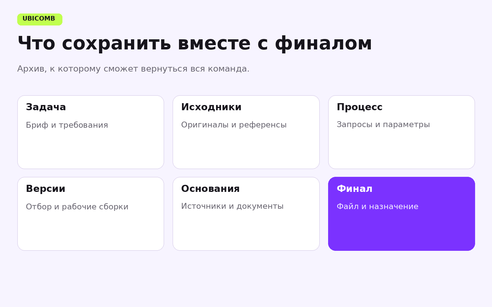 Архив проекта включает задачу, исходники, процесс, версии, основания и финал