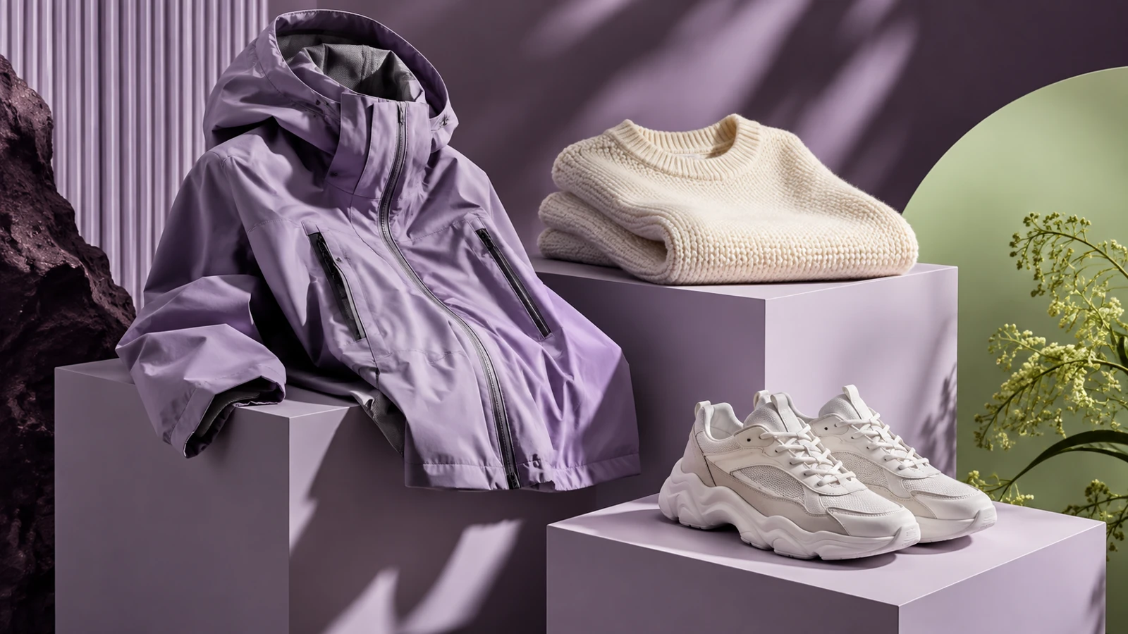 Демонстрационная fashion-композиция: одежда и обувь без брендов